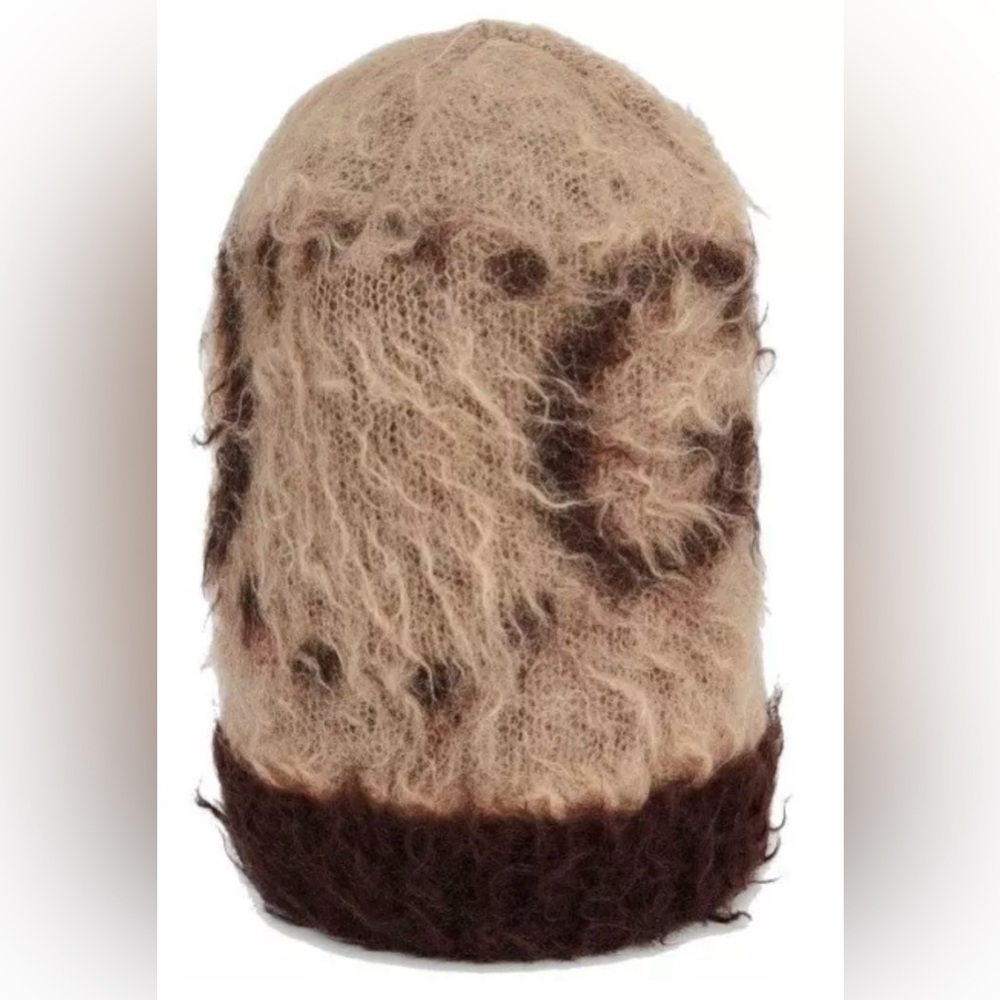 GUCCI CURRENT BEIGE BROWN GG PRINT SOFT MOHAIR WOOL BEANIE HAT 56/ S NWT - Picture 3 of 8